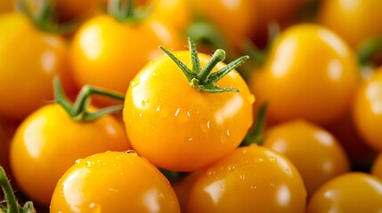 Fresh yellow cherry tomatoes with water drops