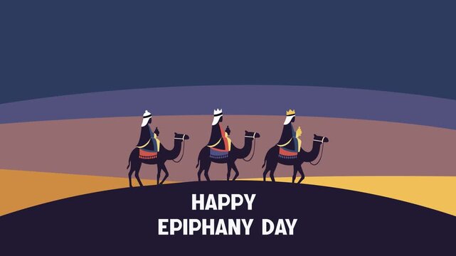 Animated Happy Epiphany Day Three Wise Men on Camels Under a Guiding Star