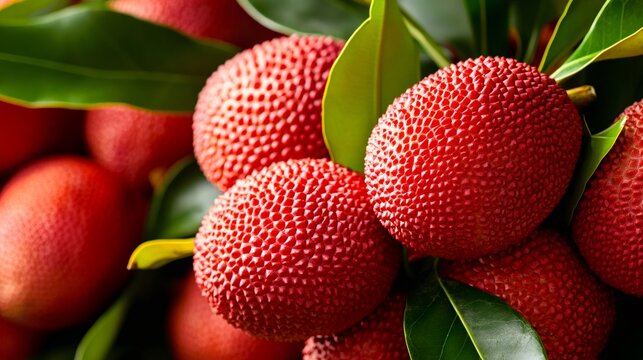 Ripe red bayberries growing on small tree branches