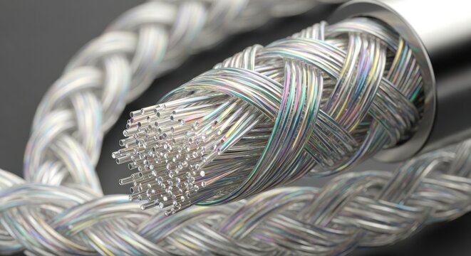 Close-up of a fiber optic cable with - Powered by Adobe