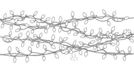 Obraz premium Hand drawn sketch of three tangled strings of decorative light bulbs, isolated on transparent background
