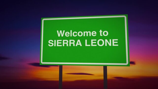 Welcome to Sierra Leone green sign ad sunset sky country 4K