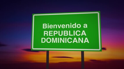 Evening shoreline features colorful sign with festive atmosphere REPUBLICA DOMINICANA 
