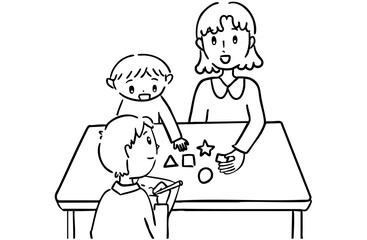 ペアレントトレーニングをする親子と見守る支援員