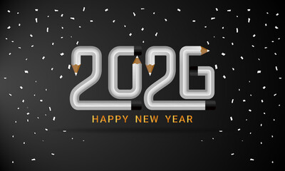 2026 New Year Pencil Sketch Illustration Creative Hand Drawn Typography for Cards, Posters, and Web Banners