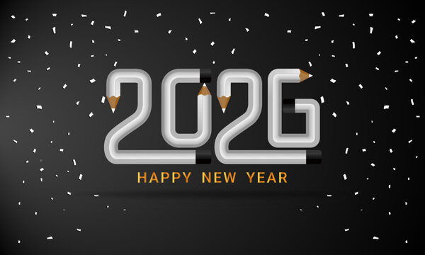 2026 New Year Pencil Sketch Illustration Creative Hand Drawn Typography for Cards, Posters, and Web Banners