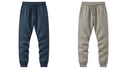Isolated Sweatpants Mockup Set in Navy Blue and Beige Khaki Colors on White Background