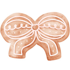 Cute Christmas Gingerbread Ribbon Watercolor Illustration - Festive Dessert Design Element