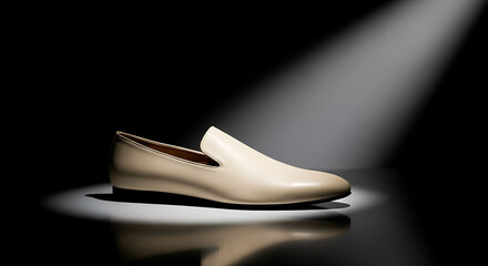 Elegant tan leather loafer shoe on black