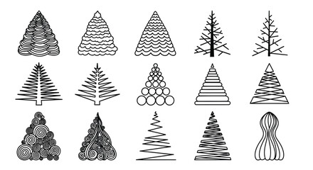 Unique Christmas tree outline collection for festive holiday designs