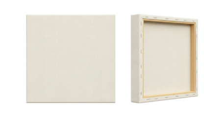 Blank Square Art Canvas Mockup Showing Front and Back Isolated on White Background