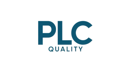 Simple Dark Teal Blue PLC Acronym and QUALITY Text Logo Isolated Vector Graphic