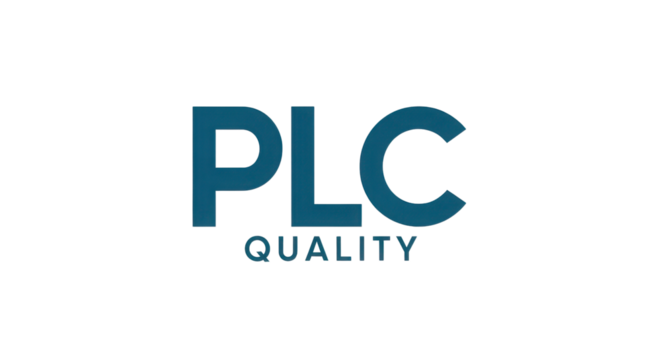 Simple Dark Teal Blue PLC Acronym and QUALITY Text Logo Isolated Vector Graphic
