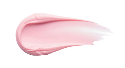 Pink cosmetic cream swatch or smear isolated on clean white background. Beauty product texture.