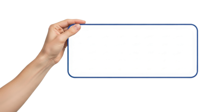 Isolated Hand holding blank message board or sign with thin blue rounded frame - Powered by Adobe