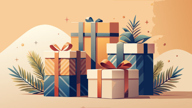 Charming gift boxes with stylish ribbons, perfect for celebrating holidays, birthdays, or special occasions with a touch of elegance and festive joy