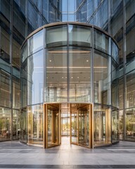 Elegant hotel lobby entrance with grand glass doors, polished stone surfaces, and warm ambient lighting, creating a luxurious welcoming atmosphere suited for upscale hospitality editorial imagery