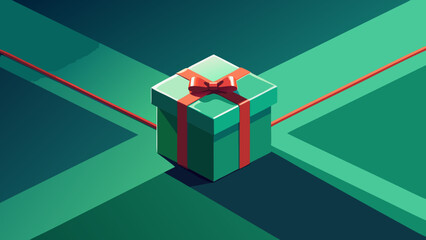 Festive isometric gift box with red ribbon creates a cheerful celebration mood, perfect for holidays, birthdays, and special occasions with a touch of elegance