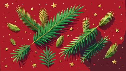Festive Christmas tree branches and golden stars create a bright, joyful holiday spirit, perfect for seasonal greetings, banners, and marketing materials