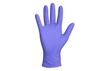 Obraz premium Hand wearing purple nitrile medical glove transparent background