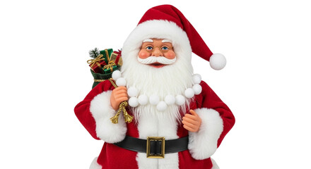 Fototapeta premium A Pair of Classic Red and White Fluffy Santa ,Hats with Pom-Poms, Isolated Against a Transparent Background