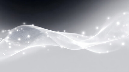 Abstract wave light glow particle silver white information technology background breathe calm flow of light wave and glowing particle over silver white space, serene information technology