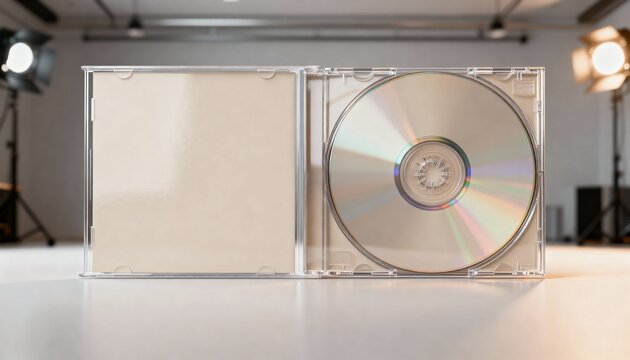 cd jewel case mockup with blank cover insert, glossy studio reflections, music branding packaging photo