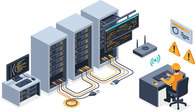 Network engineer troubleshooting issues within a server environment