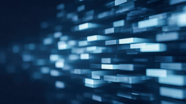 Abstract technology background block digital pattern data flow blue light 3D render futuristic design geometric shape motion blur innovation information creates calm technology background with