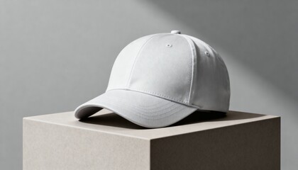 baseball cap mockup on neutral plinth, isolated product display, clean fashion retail photo
