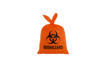 Orange biohazard disposal bag containing medical waste