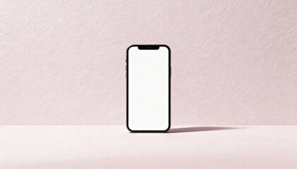 vertical phone mockup on monochrome pastel background, centered screen area blank, soft shadow, social media friendly