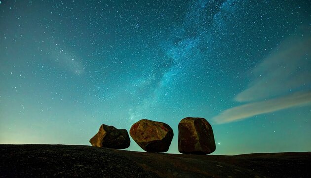 Stones under the Milky Way - A celestial landscape with balanced rocks.