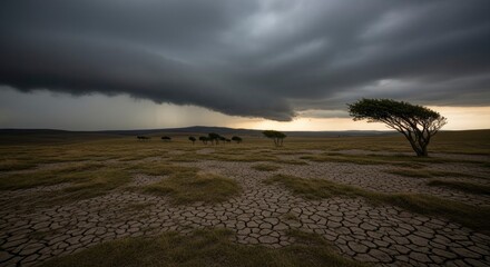 Stormy Skies Over the African Savannah - A Dramatic Landscape.