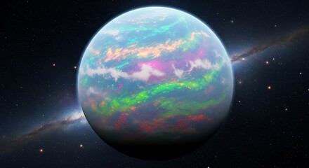 Fototapeta premium Iridescent Exoplanet with Colorful Clouds in Deep Space.