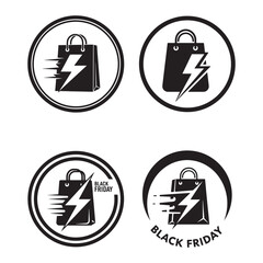 Black friday shopping bag icon set