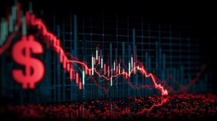 Dramatic financial downturn with a falling stock market and a dollar sign representing economic recession and investment loss - Powered by Adobe
