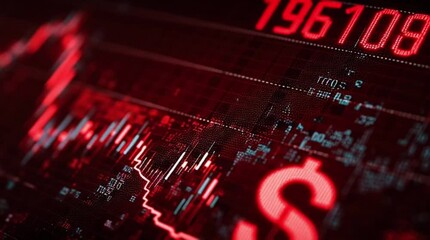 Dramatic red stock market crash visualization with falling dollar value, financial downturn concept for economic news reports and business analysis videos - Powered by Adobe
