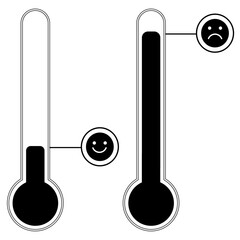 Thermometer icons set. Cold and Hot temperature icons vector. Temperature symbol. vector illustration, happy and sad faces, editable