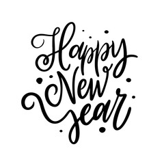 Hand drawn happy new year lettering with decorative strokes and festive dots