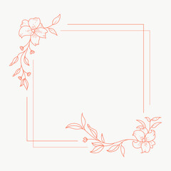 Obraz premium Floral and square hand drawn style. Floral red frame of twigs, leaves and flowers. Frames for the Valentine's day, wedding decor, logo and identity template.