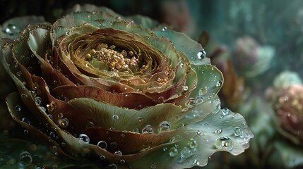 Close-Up of a Wet Rose with Dew Drops and Soft Focus Background