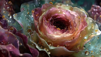Dewy Rose Petals with Waterdrops Captured in Stunning Detail