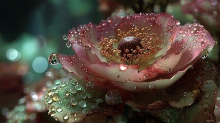 Beautiful Close-up of a Pink Flower with Water Droplets on Petals