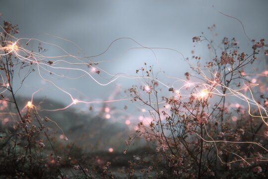 Neurotransmitter Wind of Change: Depict neurotransmitters as a gentle wind carrying signals through the reproductive landscape, representing the subtle yet influential nature of neural communication.