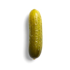 Isolated pickle on a white background, showing texture and detail, with a slight shadow.