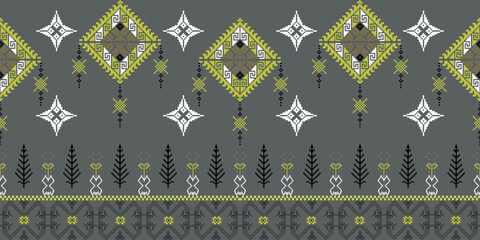 Geometric cross-stitch ethnic pattern traditional.  Pixel pattern. Design for background, carpet, wallpaper, clothing, wrapping, batik, fabric, and vector illustration embroidery style.