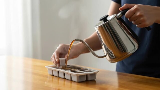 Making coffee drinks at home pouring hot water into coffee pods