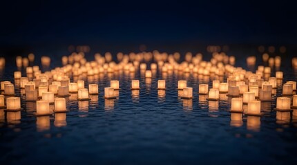 Floating Lanterns on Water at Night