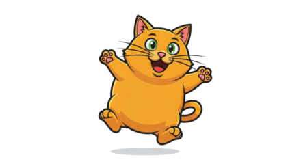 Happy Cute Fat Orange Cat Character Jumping and Celebrating Isolated Vector Illustration